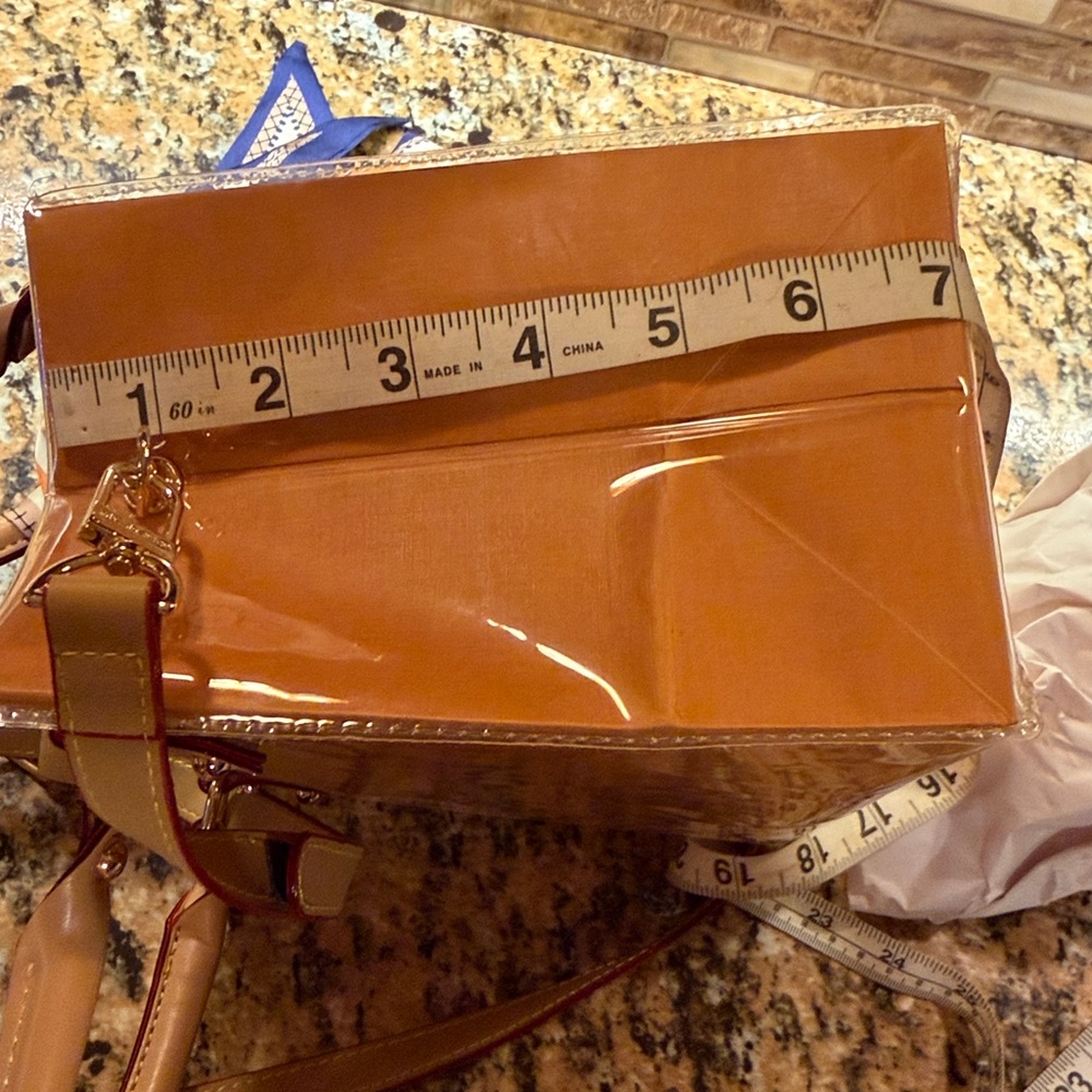 Handmade PVC shopping bag tote!LV mustard yellow Brown Tote with Scarf Accent - Picture 6 of 6